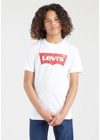 T-Shirt LEVI'S KIDS "LVB BATWING TEE", Jungen, Gr. 8/128, wei&szlig;, Single Jersey, Obermaterial: 100% Baumwolle, bedruckt, Basic schmal h&uuml;ftlang, Rundhals, gerader Abschluss, Shirts T-Shirt, for BOYS