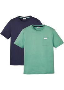 T-Shirt bonprix, Herren, Gr. 52/54 (L), gr&uuml;n (salbeigr&uuml;n, dunkelblau), Obermaterial: 100% Baumwolle, unifarben, regular fit, Rundhals, Shirts T-Shirt, Regular Fit, Rundhalsausschnitt, mit Brusttasche, aus Baumwolle