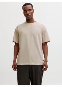 Jack & Jones Kurzarmshirt JACK & JONES "JPRBLAETHAN SS LOGO TEE SN", Herren, Gr. M, beige (ancient scroll), Jersey, Obermaterial: 40% Baumwolle, 38% Polyester, 22% Elastomultiester, unifarben, regular fit normal, Rundhals, Shirts Kurzarmshirt, Materialmix, regular fit