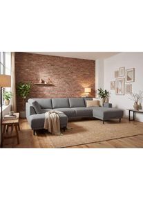 Home Affaire, Wohnlandschaft &raquo;Sveeva, U-Form, XXL, B.310 cm, schwarze Metallf&uuml;&szlig;e&laquo; langlebiger Webstoff, mit Wellenunterfederung, viele Farben, taupe, 