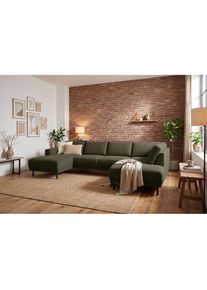 Home Affaire, Wohnlandschaft &raquo;Sveeva, U-Form, XXL, B.310 cm, schwarze Metallf&uuml;&szlig;e&laquo; langlebiger Webstoff, mit Wellenunterfederung, viele Farben, khaki, 