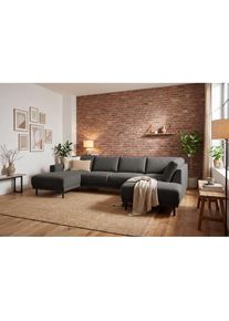 Home Affaire, Wohnlandschaft &raquo;Sveeva, U-Form, XXL, B.310 cm, schwarze Metallf&uuml;&szlig;e&laquo; langlebiger Webstoff, mit Wellenunterfederung, viele Farben, 