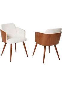 Jahnke, Schalenstuhl &raquo;CHIC SIT DUO&laquo; (Set) 2 Stk.edles Design, Massivholz-R&uuml;ckenteil, Armlehnen, Metallgestell in Holzlook, off white/ walnuss + 
