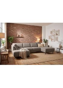 Home Affaire, Wohnlandschaft &raquo;Sveeva, U-Form, XXL, B.310 cm, schwarze Metallf&uuml;&szlig;e&laquo; langlebiger Webstoff, mit Wellenunterfederung, viele Farben, brown, 