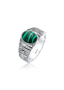 Kuzzoi, Herren, Siegelring &raquo;Ring Siegelring Malachit Gr&uuml;n Bikerring 925 Silber&laquo;, Silber, 60, Trend Siegelring mit oxidierten Details f&uuml;r Herren