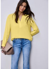 Langarmbluse Street One, Damen, Gr. 42, bloom gelb, Web, Obermaterial: 100% Viskose, unifarben, l&auml;ssig geschnitten h&uuml;ftbedeckend, Rundhals, Blusen Langarmbluse, Tunika mit Splitneck