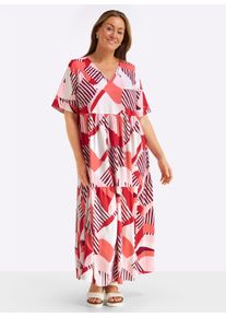 sheego Dames Jurk in A-lijn met grafische print in aardbei/koraal bedrukt ,maat 40, Witt, 97% Viscose, 3% Elastan