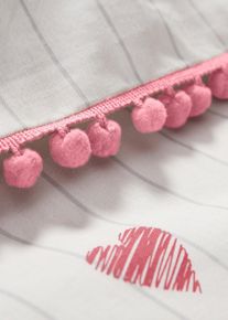 bonprix Lenjerie de pat din linou cu pompoane, alb, 1x 80/80 cm, 1x 155/220 cm