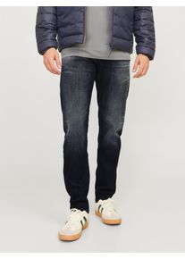 Jack & Jones Tapered-fit-Jeans JACK & JONES "JJIMIKE JJCADE GE 232 NOOS", Herren, Gr. 33, L&auml;nge 30, blau (blau denim), Denim/Jeans, Obermaterial: 98% Baumwolle, 2% Elasthan, Abriebeffekte, bequem lang, Jeans Tapered-fit-Jeans