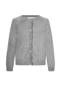 Strickjacke happy girls, M&auml;dchen, Gr. 140, grau (grau melange), Strick, Obermaterial: 100% Baumwolle, meliert, unifarben, regular fit h&uuml;ftlang, Rundhals, Raglan&auml;rmel Strickb&uuml;ndchen, Strickjacken Strickjacke, mit hochwertigem Strickmuster im vorderen Brustbereich