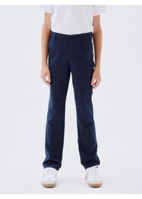 Chinos name it "NKMRIRAMEL PANT NOOS", Jungen, Gr. 140, N-Gr, blau (schwarz sapphire), Web, Obermaterial: 64% Polyester, 32% Viskose, 4% Elasthan, unifarben, regular fit normal, Hosen Chinos, Topseller