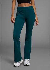 Leggings FAYN SPORTS, Damen, Gr. 76, K + L Gr, blau (schwarz petrol), Jersey, Obermaterial: 90% Baumwolle, 10% Elasthan, unifarben mit Farbeinsatz, bootcut fit lang, Hosen Leggings, Logo als Reflektorprint