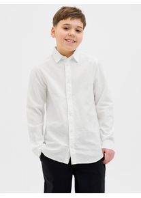 Jack & Jones Langarmhemd JACK & JONES JUNIOR "JJEBREEZE SHIRT LS SN JNR", Jungen, Gr. 152, N-Gr, wei&szlig;, Web, Obermaterial: 70% Baumwolle, 30% Leinen, unifarben, regular fit normal, Hemden Langarmhemd