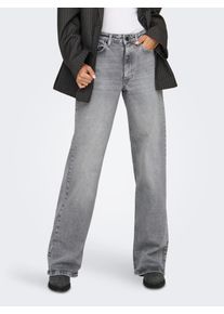 High-waist-Jeans Only "ONLJUICY HW WIDE LEG DNM REA707 NOOS", Damen, Gr. 30, L&auml;nge 30, grau (medium grau denim), Denim/Jeans, Obermaterial: 99% Baumwolle, 1% Elasthan, unifarben, lang, Jeans High-waist-Jeans, Baumwollmischung
