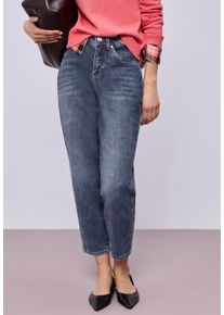 Tapered-fit-Jeans Street One "Style Karlie", Damen, Gr. 29, L&auml;nge 28, medium blau washed (l&auml;nge 28), Denim/Jeans, Obermaterial: 82% Baumwolle, 15% Polyester, 3% Elasthan, unifarben, loose fit lang, Jeans Tapered-fit-Jeans, Barrel Leg, mit Stretch