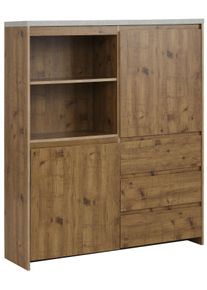 Highboard OTTO HOME "Maribo", beige (naturfarben), B:125cm H:140cm T:35cm, Sideboards, Highboard, Stauraumschrank im modernen Landhaus-Stil, Breite 125 cm
