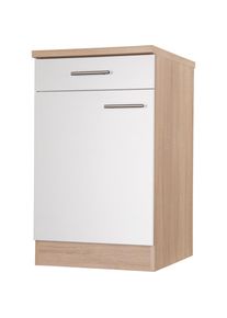 respekta, Unterschrank &raquo;Merle&laquo; Breite 50 cm, mit Soft-Close Funktion, Stangengriffe aus Metall, Wei&szlig;, Eiche S&auml;gerau Nachbildung - B/H/T: 50 cm x 84,8 