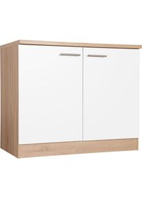 respekta, Sp&uuml;lenschrank &raquo;Merle&laquo; Breite 100 cm, mit Soft-Close Funktion, Stangengriffe aus Metall, Wei&szlig;, Eiche S&auml;gerau Nachbildung - B/H/T: 100 cm x 