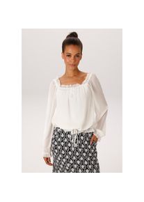 Aniston CASUAL, Damen, Schlupfbluse aus strukturiertem Chiffon - NEUE KOLLEKTION, wollwwei&szlig;, 38, Transparente Bluse mit R&uuml;schen am kleinen Cut-Out