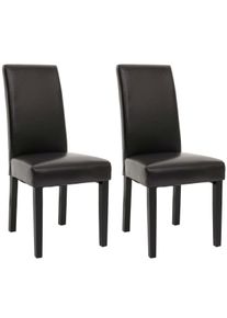 Einzelst&uuml;ck | 2er-Set Esszimmerstuhl HWC-N66, Stuhl K&uuml;chenstuhl Lehnstuhl Massivholz Kunstleder ~ schwarz-braun, schwarze Beine