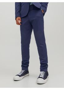 Jack & Jones Anzughose JACK & JONES JUNIOR "JPRSOLAR elastisch, pflegeleicht, komfortabel", Jungen, Gr. 176, N-Gr, blau (medieval blau), Web, Obermaterial: 78% Polyester, 17% Viskose, 5% Elasthan, unifarben, slim fit kn&ouml;chellang, Hosen Anzughose, unifarben, modisch, slim fit, Web