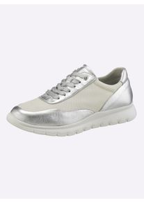 Heine Dames Sneaker in zilverkleur/wit ,maat 36, Witt, 60% Textiel, 40% schaapsleer