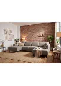 Home Affaire Wohnlandschaft &raquo;Sveeva, U-Form, XXL, B.310 cm, schwarze Metallf&uuml;&szlig;e&laquo; langlebiger Webstoff, mit Wellenunterfederung, viele Farben