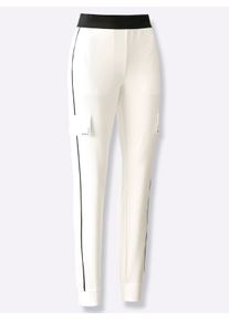 Dames Jogpants met zakken op het bovenbeen in ecru ,maat 36, WITT, 75% Polyamide, 25% Elastan