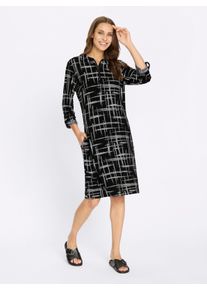 Dames Jurk met print en opstroopbare mouwen in zwart/wit geprint ,maat 40, WITT, 95% Polyester, 5% Elastan