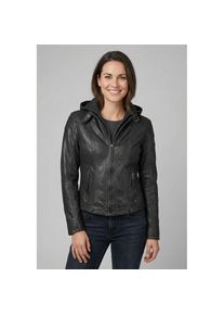 Mauritius Lederjacke &raquo;Cacey LEGV&laquo; mit Kapuze mti Kapuze, Rei&szlig;verschluss, Ziersteppung grau, Gr&ouml;&szlig;e XL