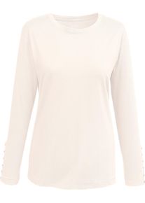 Damer L&aring;ng&auml;rmad topp med dekorknappsl&aring; ullvit Gr&ouml;&szlig;e 38