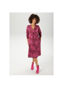 Aniston CASUAL, Damen, Tunikakleid Eingrifftaschen mit trendfarbigem, grafischen Blumendruck, bordeaux-pink, 44 - N-Gr, Kleid aus weich fallender 