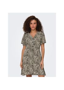Only, Damen, Minikleid &raquo;ONLEVIDA S/S SHORT DRESS WVN NOOS&laquo; Viskose, regular fit, V-Ausschnitt, Pumice Stone AOP:ALMA HEART LEO, N-Gr, M (38) - N-Gr, 