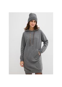 bonprix, Damen, Sweatkleid &raquo;Sweatkleid mit Baumwolle&laquo; K&auml;ngurutasche mit Kapuze, aus Baumwolle und Viskose, lockere Passform, grau meliert, N-Gr, 36/38