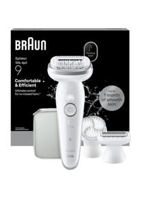 Braun, Epilierer &raquo;Silk-&eacute;pil 9 SES9-061&laquo; Wet & Dry, Rasieraufsatz, inkl. Trimmeraufsatz und Peelingb&uuml;rste, wei&szlig;/silber, Effizient: Unsere Epilierer 