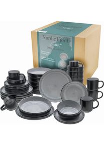 Creatable, Kombiservice &raquo;Nordic Fjord&laquo; je 6 Speiseteller, Suppenteller, Dessertteller, Schalen, Kaffeebecher, grau, Steinzeug, 30 Stk., grau