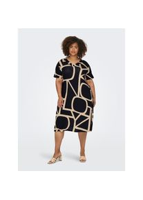 Only CARMAKOMA, Damen, Shirtkleid &raquo;CARFYRLA LIFE S/S V-NCK BLK AOP DRE NOOS&laquo; Sommerkleid, weich flie&szlig;ende Jersey Qualit&auml;t, Black AOP:MARITIME GREAT 