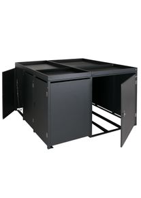 3er-M&uuml;lltonnenverkleidung / 2er-Fahrradgarage mit Pflanzkasten HWC-N79, abschlie&szlig;bar 130x193x208 cm Metall anthrazit