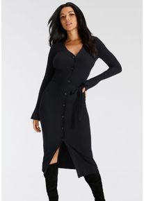 Strickkleid Bruno Banani, Damen, Gr. 46, N-Gr, schwarz, Rippstrick, Obermaterial: 70% Viskose, 30% Polyamid, clean, unifarben, figurbetont ca. Mitte Wade, Trompeten&auml;rmel, Kleider Strickkleid, wadenlang, elegant und feminin, aus Viskosemischung