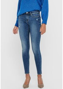 Skinny-fit-Jeans Only "ONLWAUW &ndash; Skinny-Jeans mit Destroyed-Effekt und Stretch", Damen, Gr. S (36), L&auml;nge 32, blau (medium, blau), Denim/Jeans, Obermaterial: 64% Baumwolle, 31% Polyester, 3% Viskose, 2% Elasthan, Abriebeffekte, skinny fit, Jeans Skinny-fit-Jeans, skinny fit, modisch, Denim, Baumwollmischung, Topseller