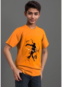 T-Shirt Kidsworld "FOOTBALL", Jungen, Gr. 152/158, orange, Single Jersey, Obermaterial: 100% Baumwolle, bedruckt, Basic, Rundhals, Shirts T-Shirt, cooler Fu&szlig;baller-Print