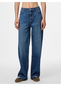 Weite Jeans Pieces "PCSILKE MW WIDE JEANS MB NOOS BC", Damen, Gr. 26, L&auml;nge 30, blau (medium blau denim), Denim/Jeans, Obermaterial: 99% Baumwolle, 1% Elasthan, Abriebeffekte, unifarben, relaxed fit, Jeans Weite Jeans