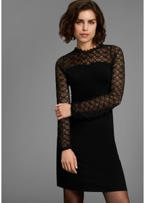 Spitzenkleid Laura Scott, Damen, Gr. 44, N-Gr, schwarz, Jersey, Obermaterial: 95% Viskose, 5% Elasthan. Besatz: 100% Polyester. Spitze: 100% Polyester, gebl&uuml;mt, unifarben, A-Linie kniefrei, Rundhals, Kleider Spitzenkleid, mit edler Zierborte
