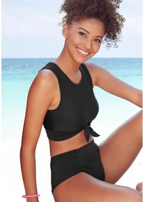 Crop-Bikini-Top Venice Beach "Planet", Damen, Gr. 36, Cup A/B, schwarz, Polyamid, unifarben, Bikini-Oberteile Crop-Bikini-Top, mit Zierknoten, Topseller