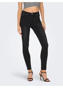 Skinny-fit-Jeans Only "ONLWAUW MID SK BJ1097", Damen, Gr. XL (42), L&auml;nge 30, schwarz (washed schwarz), Denim/Jeans, Obermaterial: 56% Baumwolle, 39% Polyester, 3% Viskose, 2% Elasthan, Abriebeffekte, Jeans Skinny-fit-Jeans