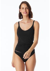 Spaghettitop Schiesser "Personal Fit", Damen, Gr. S, schwarz, Single Jersey, Obermaterial: 55% Viskose, 25% Polyester, 20% Elasthan, figurbetont h&uuml;ftbedeckend, V-Ausschnitt, Tops Spaghettitop, V-Ausschnitt, atmungsaktiv, schmale Tr&auml;ger