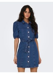 Jeanskleid Only "ONLVIBBE SS BELT DNM DRESS NOOS", Damen, Gr. XL, N-Gr, blau (medium blau denim), Denim/Jeans, Obermaterial: 98% Baumwolle, 2% Elasthan, unifarben, regular fit, Rundhals, elastischer Bund, Kleider Jeanskleid