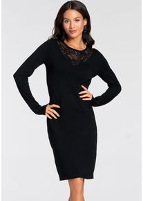 Strickkleid Laura Scott, Damen, Gr. 38, N-Gr, schwarz, Strick, Obermaterial: 70% Viskose, 30% Polyamid. Spitze: 90% Polyamid, 10% Elasthan, unifarben, figurbetont kurz, Rundhals, Kleider Strickkleid, figurbetonter Schnitt mit Spitzendetails