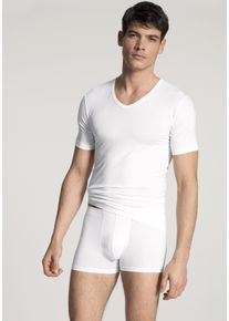 Kurzarmshirt CALIDA "Focus", Herren, Gr. M (50), wei&szlig;, Single Jersey, Obermaterial: 47% Lyocell (TENCEL&trade;), 46% Baumwolle, 7% Elasthan, unifarben, gerade h&uuml;ftbedeckend, V-Ausschnitt, Shirts Kurzarmshirt, V-Ausschnitt, Single Jersey, flache N&auml;hte, elastisch, weich