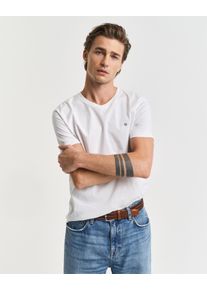 T-Shirt Gant "SLIM SHIELD V-NECK T-SHIRT", Herren, Gr. XL, wei&szlig;, Obermaterial: 100% Baumwolle, unifarben, slim fit h&uuml;ftbedeckend, V-Ausschnitt, abgesteppte Kante, Shirts T-Shirt, mit einer kleinen Logostickerei auf der Brust